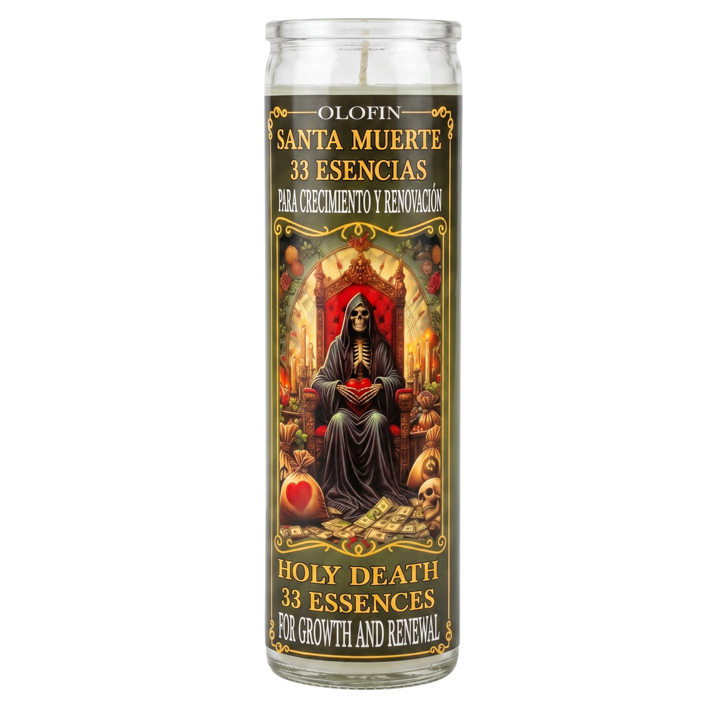 Santa Muerte 33 Esencias (Holy Death 33 Essence) Prepared Ritual Candle Perfumed Vela Preparada