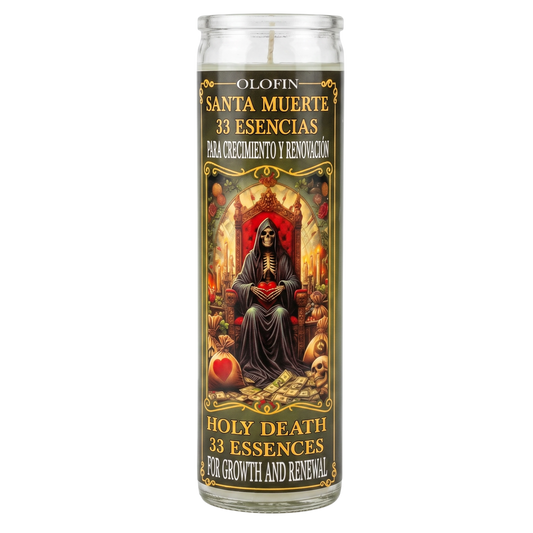 Santa Muerte 33 Esencias (Holy Death 33 Essence) Prepared Ritual Candle Perfumed Vela Preparada