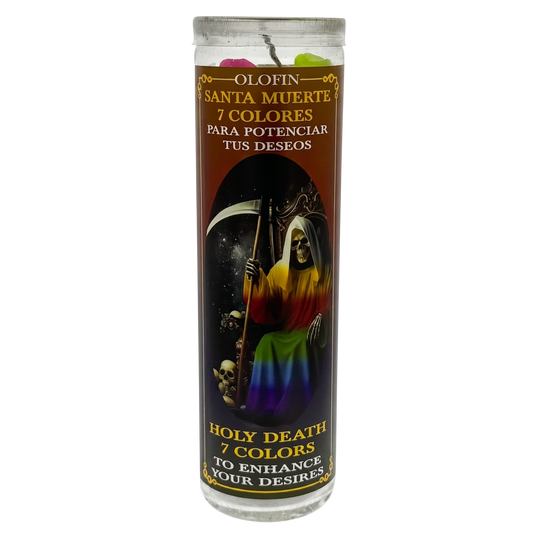 Santa Muerte 7 Colores (Holy Death 7 Colors) Prepared Ritual Candle Perfumed Vela Preparada