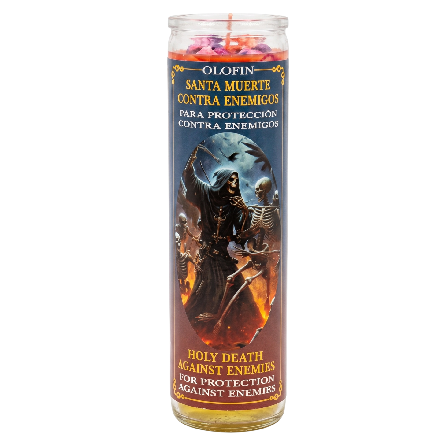 Santa Muerte Contra Enemigos (Holy Death Against Enemies) Prepared Ritual Candle Perfumed Vela Preparada