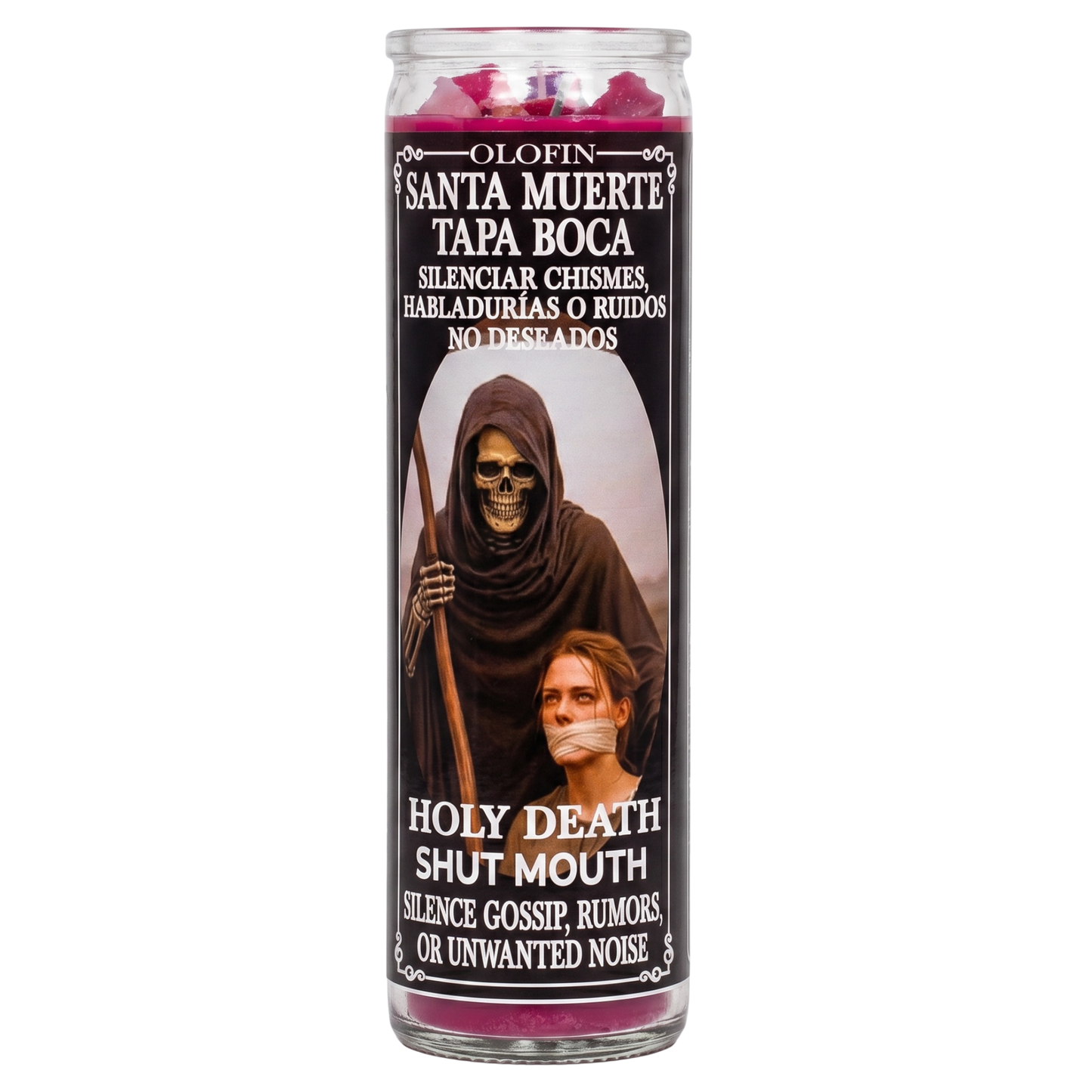 Santa Muerte Tapa Boca (Holy Death Shut Mouth) Prepared Ritual Candle Perfumed Vela Preparada