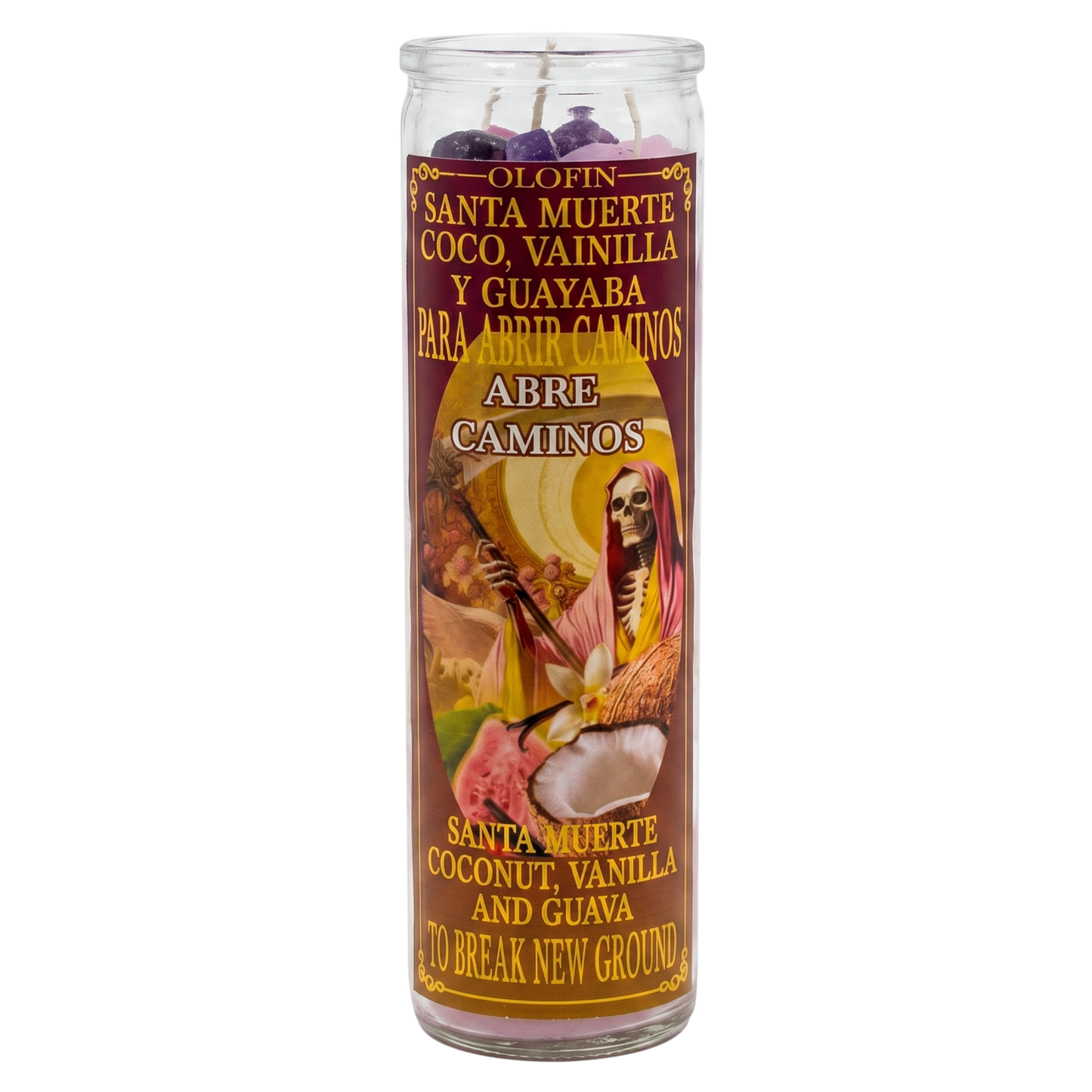 Santa Muerte Coco Vainilla Y Guayaba (Holy Death Coconut Vanilla & Guava ) Prepared Ritual Candle Perfumed Vela Preparada