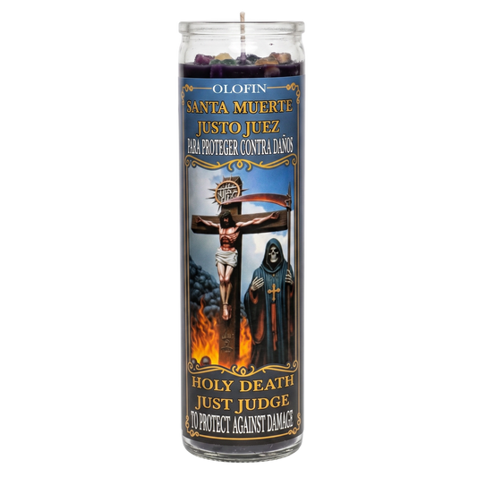 Santa Muerte Justo Juez (Holy Death Just Judge) Prepared Ritual Candle Perfumed Vela Preparada
