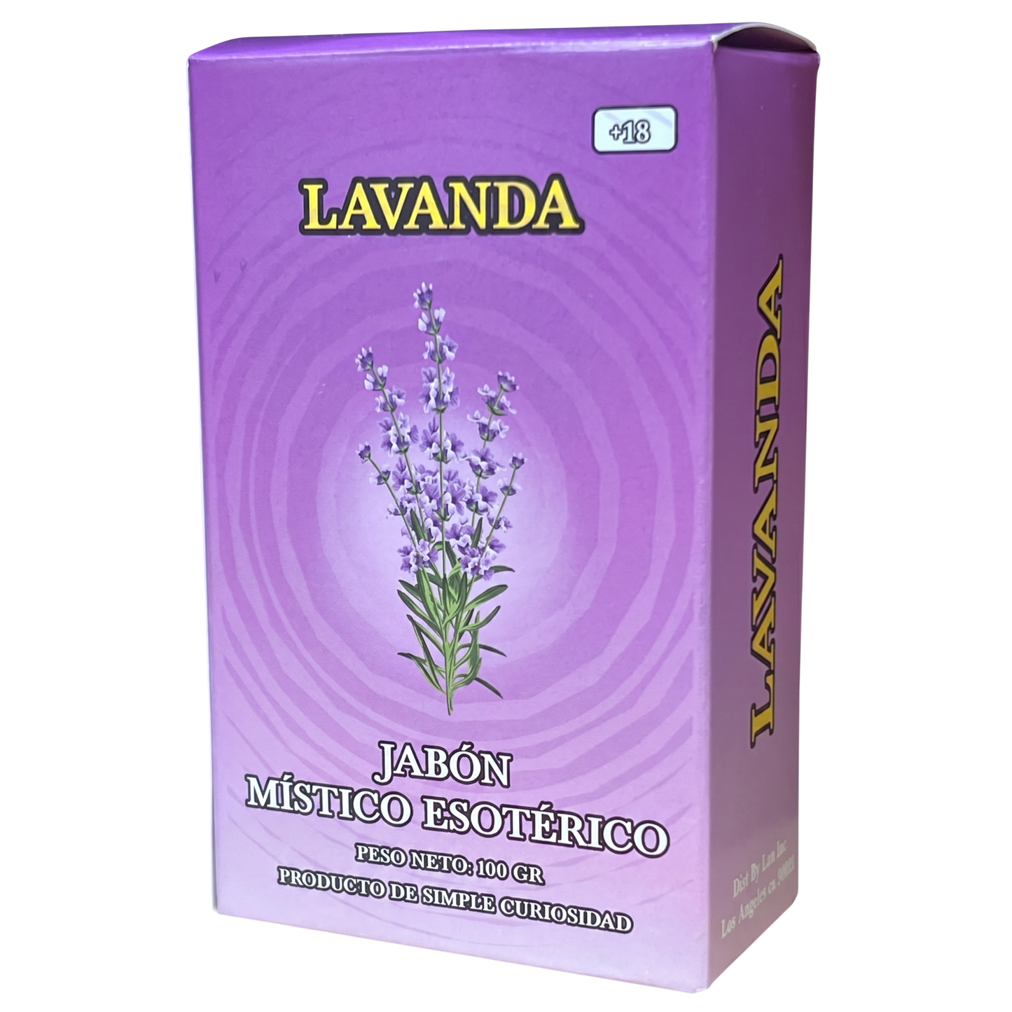 Purple box of Lavanda with lavender illustration on a white background