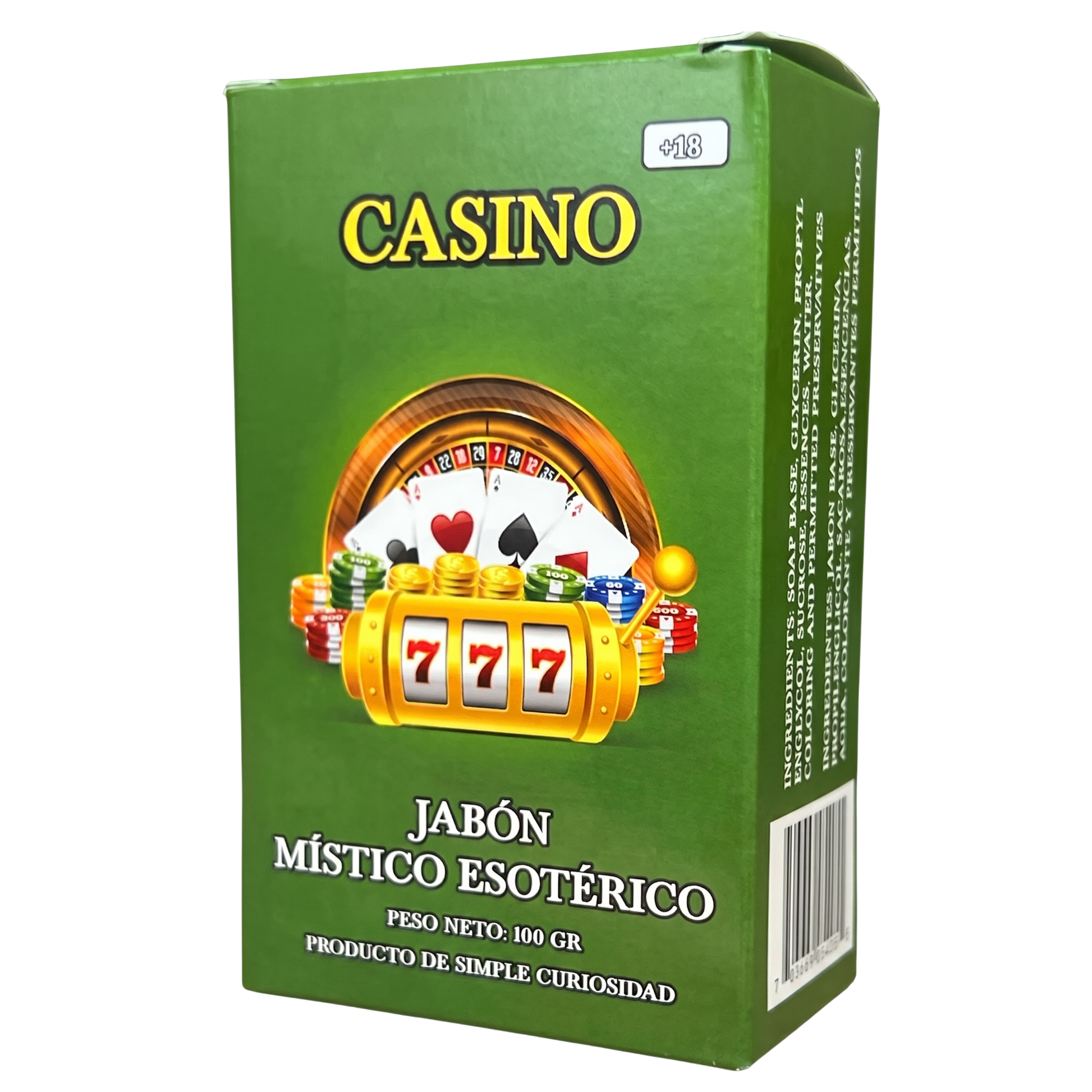 Green box with casino-themed graphics and text on a white background