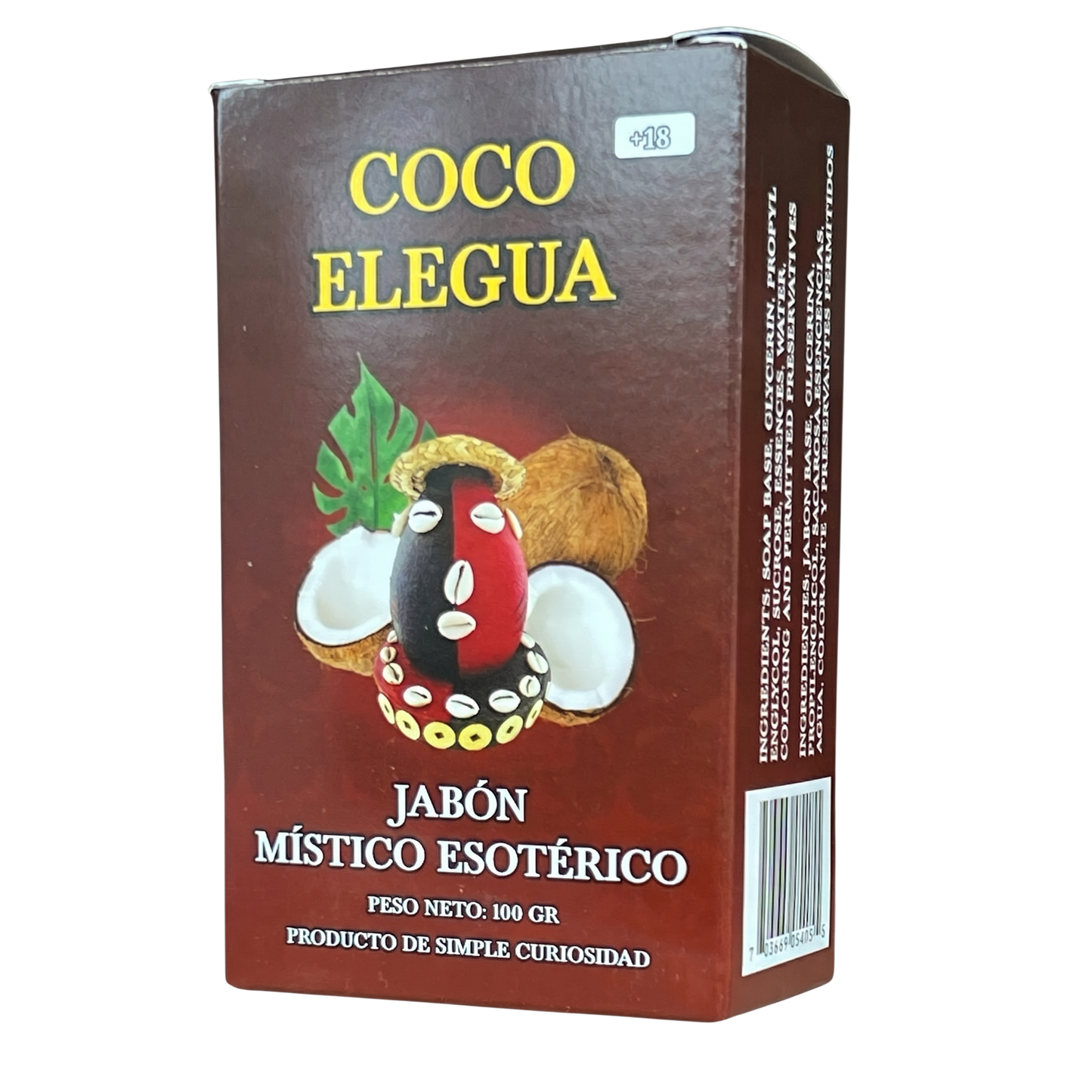 Box of Coco Elegua with coconut illustration on a white background