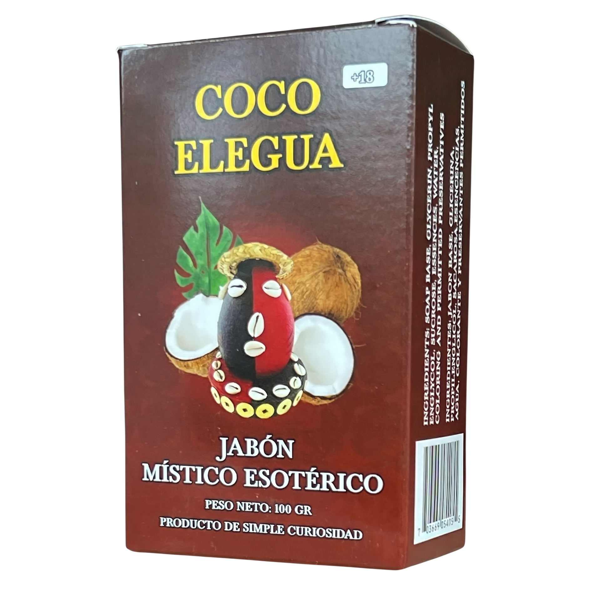 Box of Coco Elegua with coconut illustration on a white background