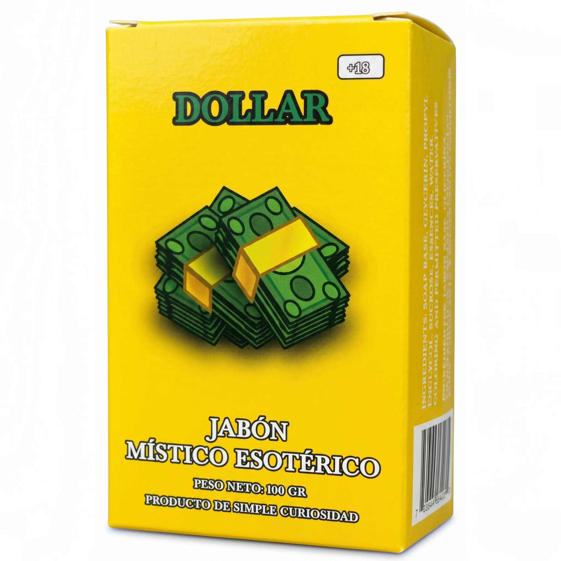 Yellow box with green dollar bill design and 'Dollar' branding on a white background