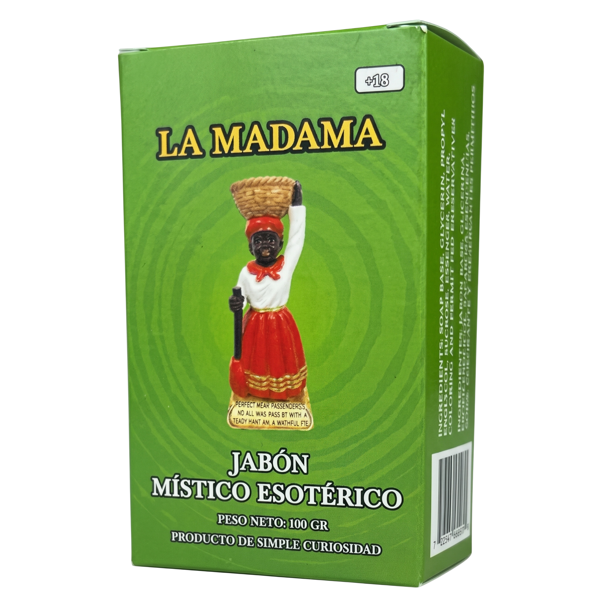 Green box of 'La Madama' mystical esoteric soap with an illustration of a woman on the front.
