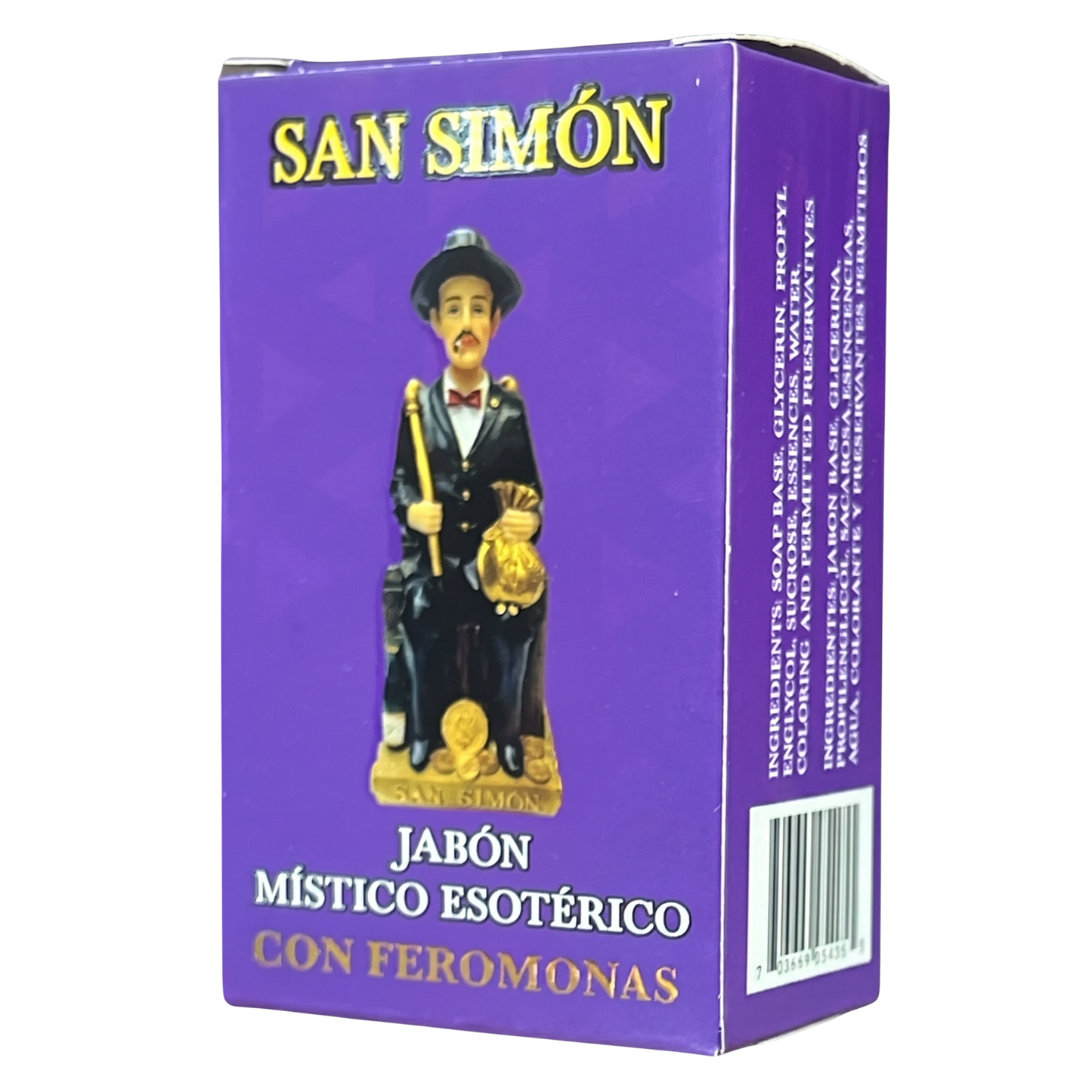 Purple box with a figurine of a man in formal attire on a white background