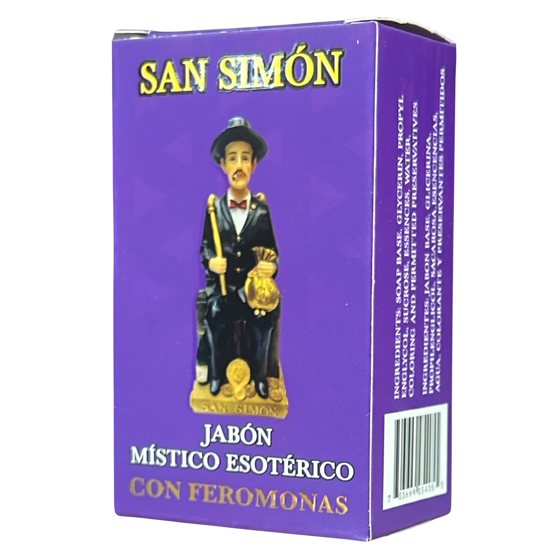 Purple box with a figurine of a man in formal attire on a white background