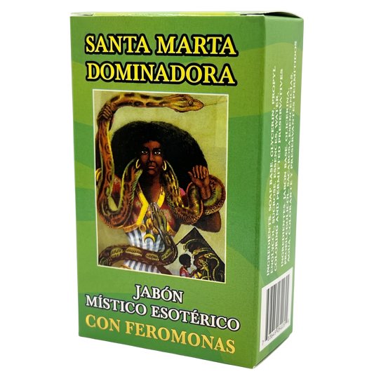 Green box with an image of a person with a snake and text in Spanish on a white background