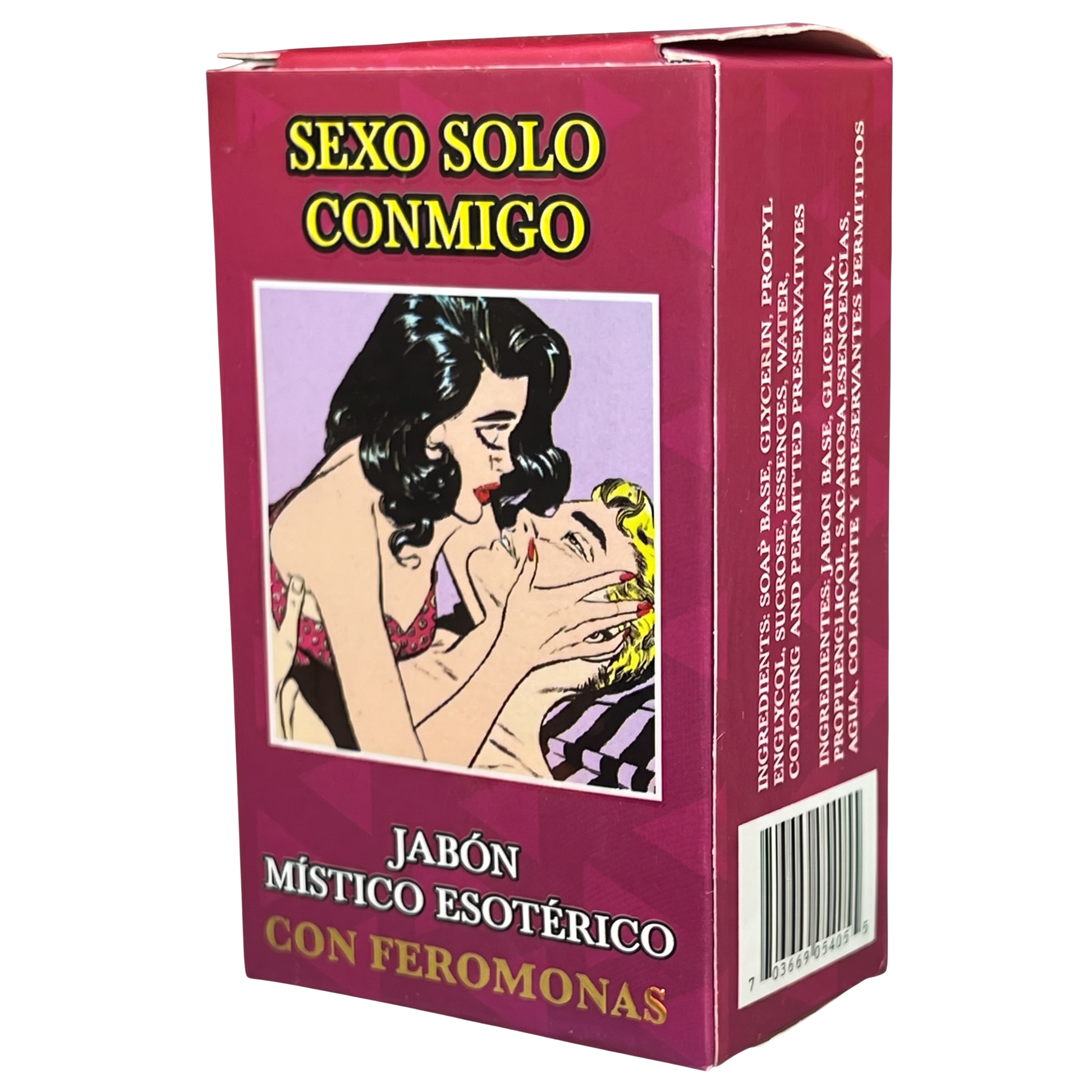 Soap packaging with a romantic illustration and text on a white background