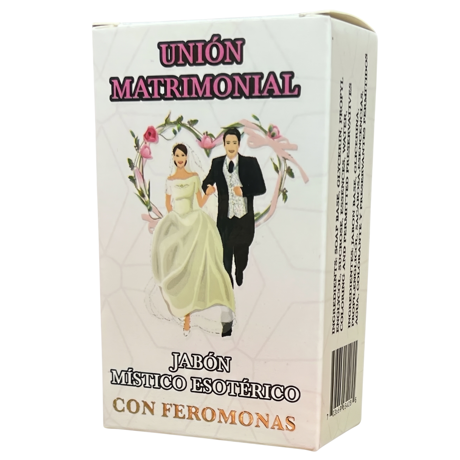 Box of 'Union Matrimonial' with a bride and groom illustration on a white background