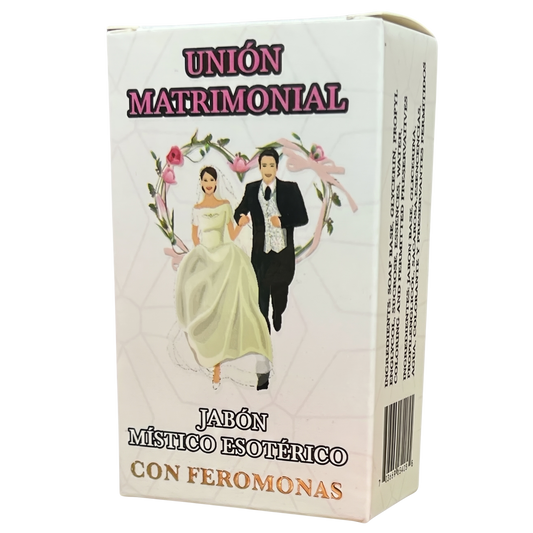 Box of 'Union Matrimonial' with a bride and groom illustration on a white background