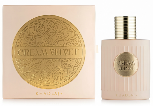 Khadlaj Cream Velvet perfume bottle and packaging on a white background