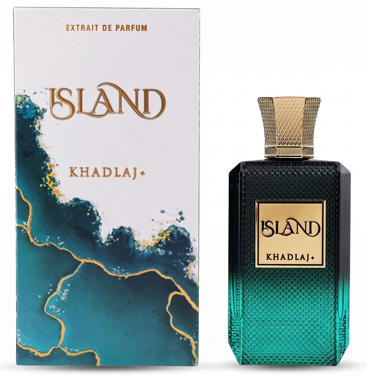 Island Khadlaj perfume bottle and packaging on a white background