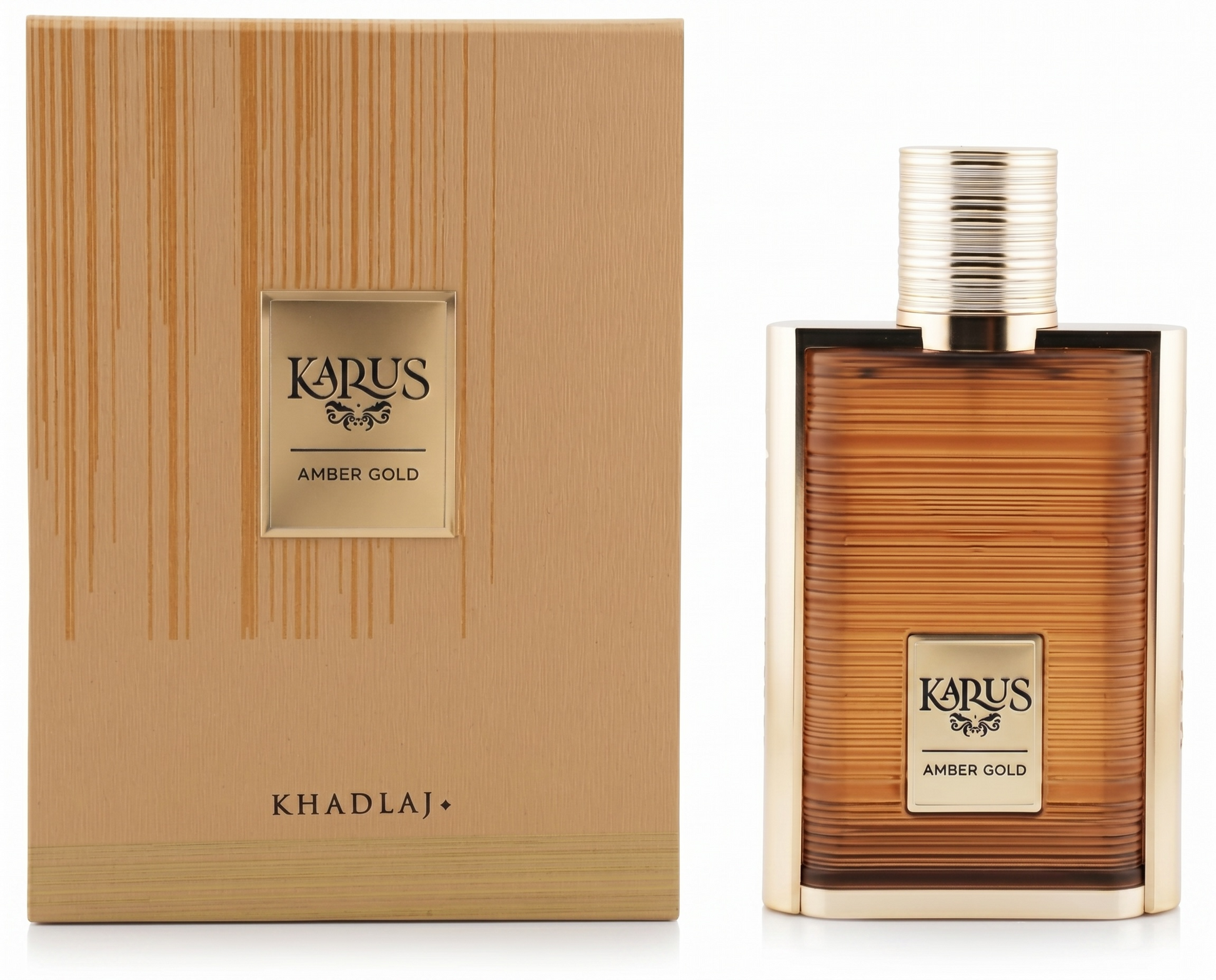 Karus Amber Gold perfume bottle and packaging on a white background