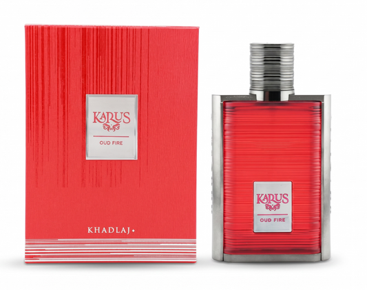 KARUS Oud Fire perfume bottle and packaging on a white background