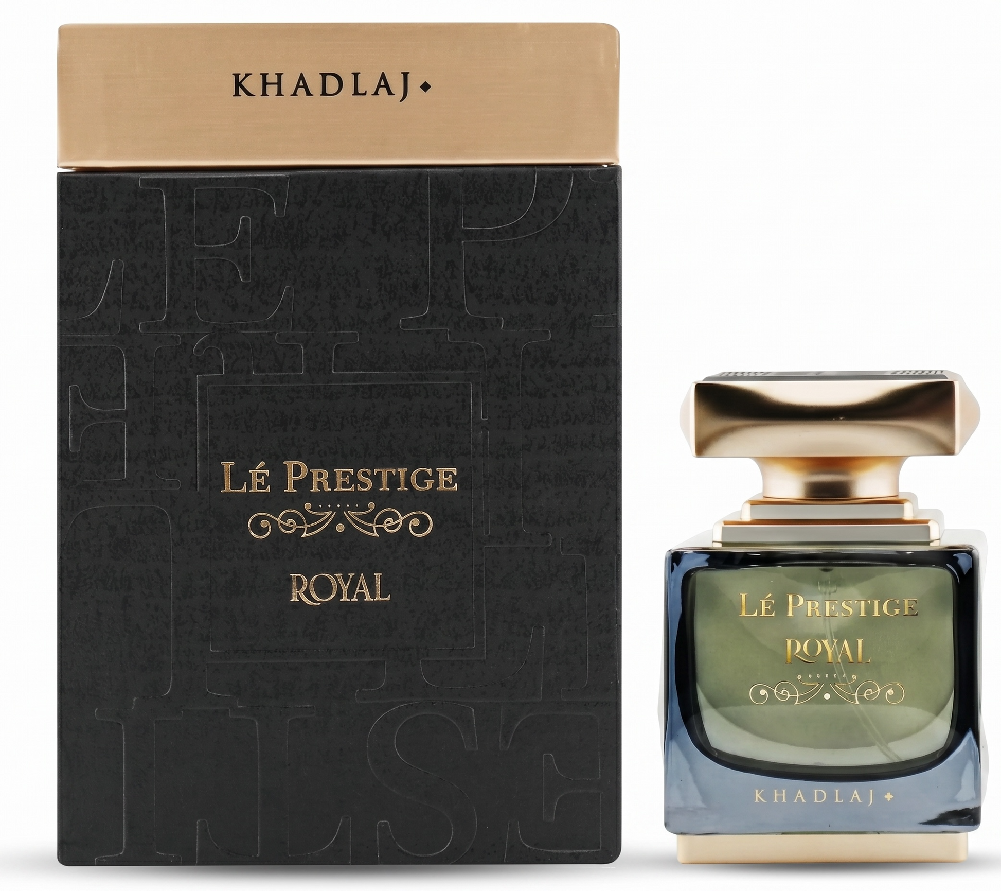 Khadlaj Le Prestige Royal perfume bottle and packaging on a white background
