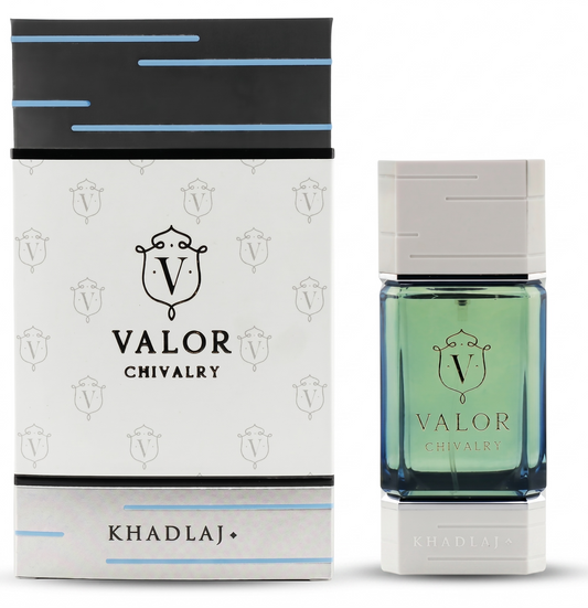 Valor Chivalry perfume bottle and packaging on a white background