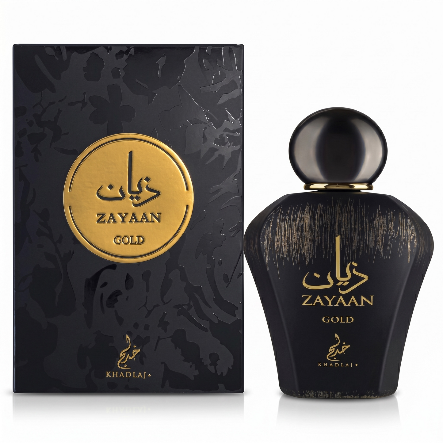 Zayaan Gold perfume bottle and packaging on a white background