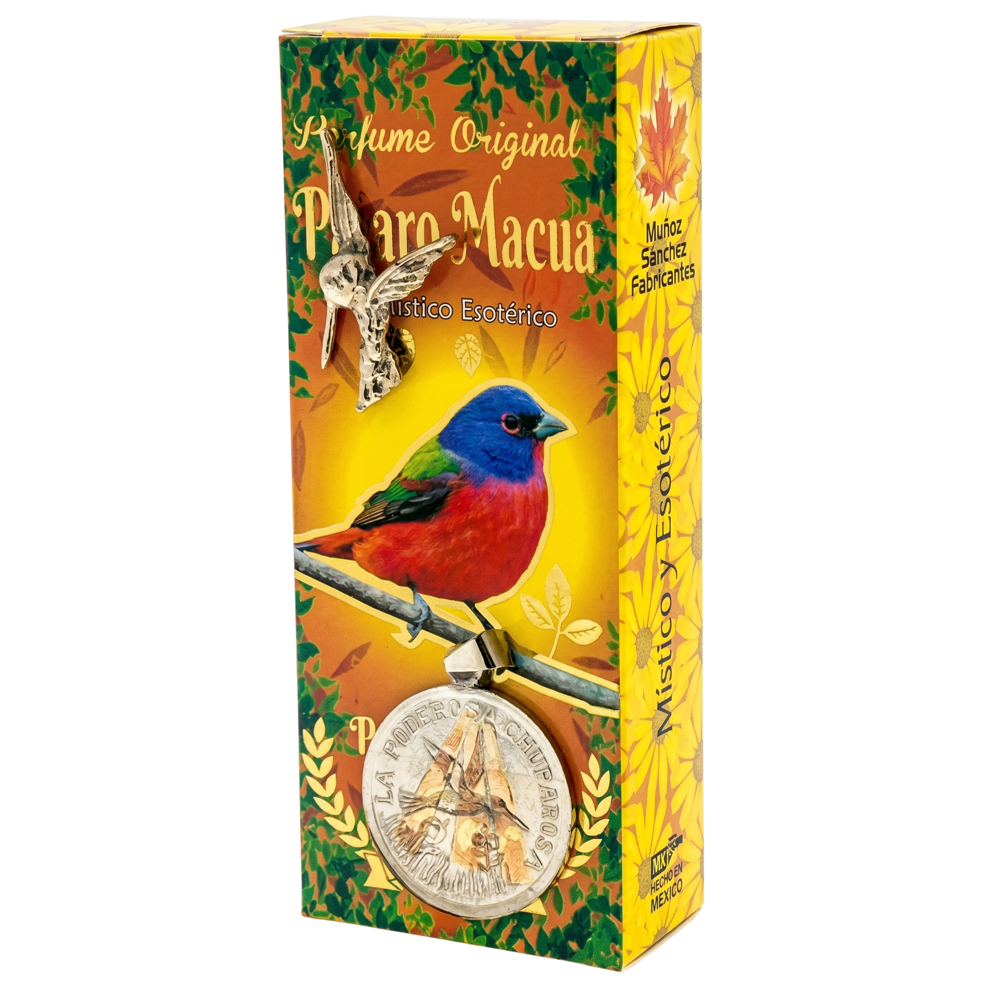Colorful packaging of a Parra Macua product with a bird illustration on a white background