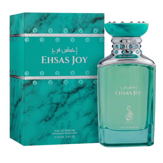 Ehsas Joy perfume bottle and packaging on a white background