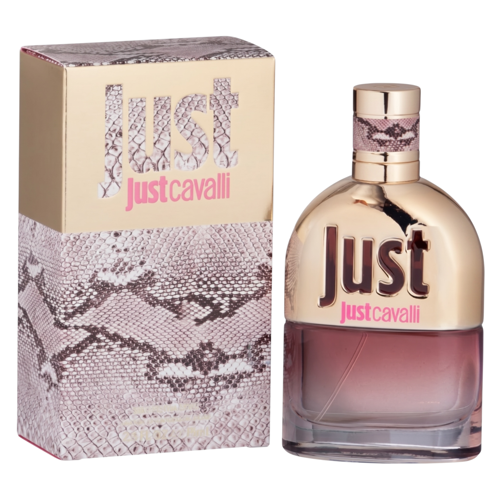 Just Cavalli perfume bottle and packaging on a white background