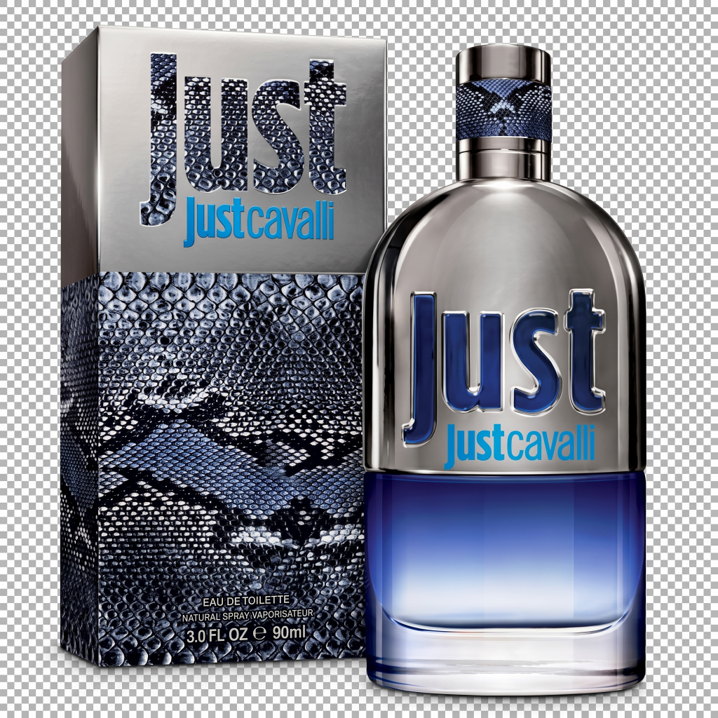 Just Cavalli perfume bottle and packaging on a transparent background