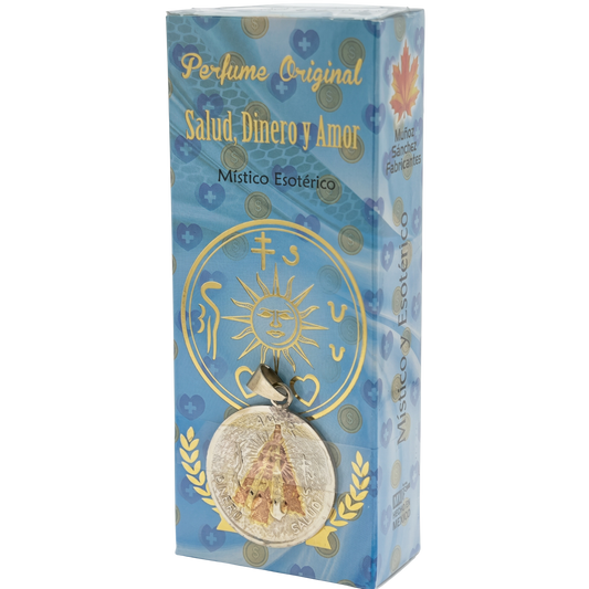 Salud Dinero y Amor Esoteric Perfume with Collectible  Protective Amulet Medallion