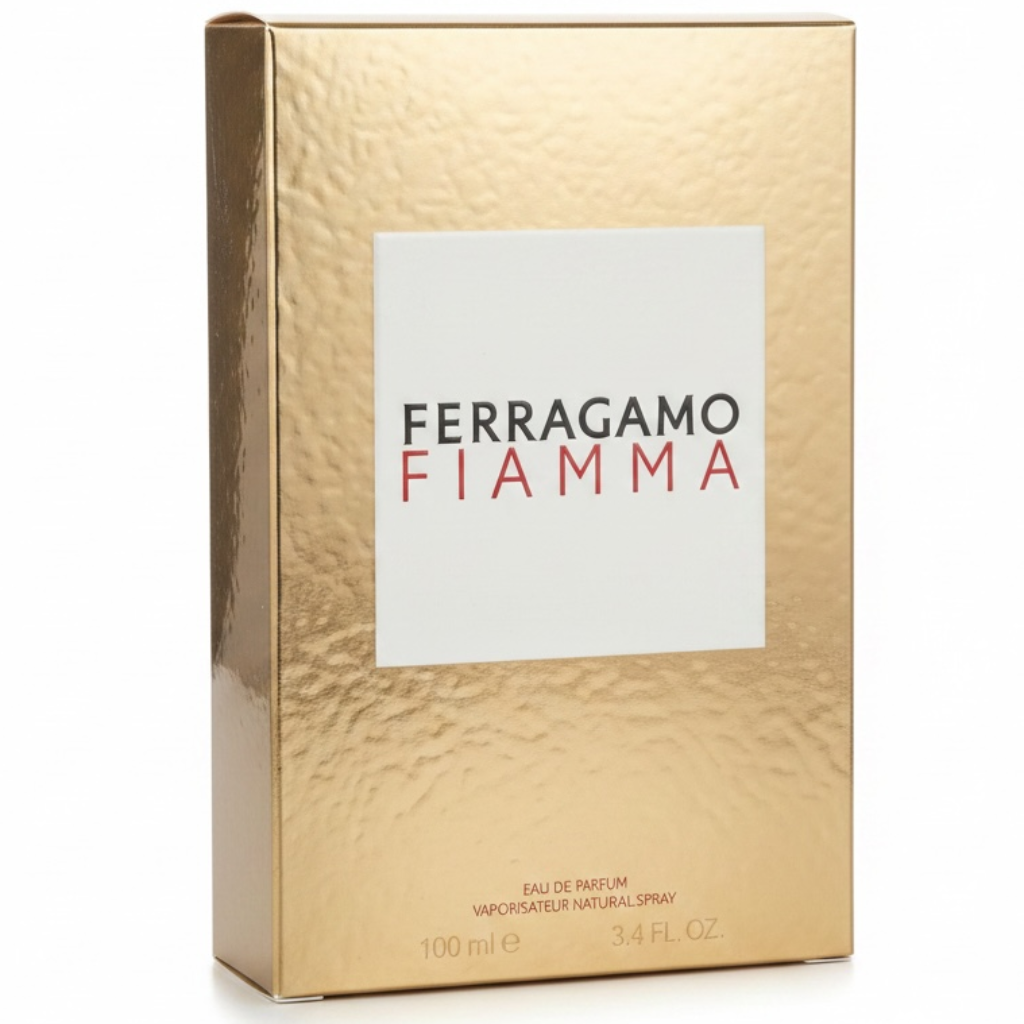 Ferragamo Fiamma perfume packaging on a white background