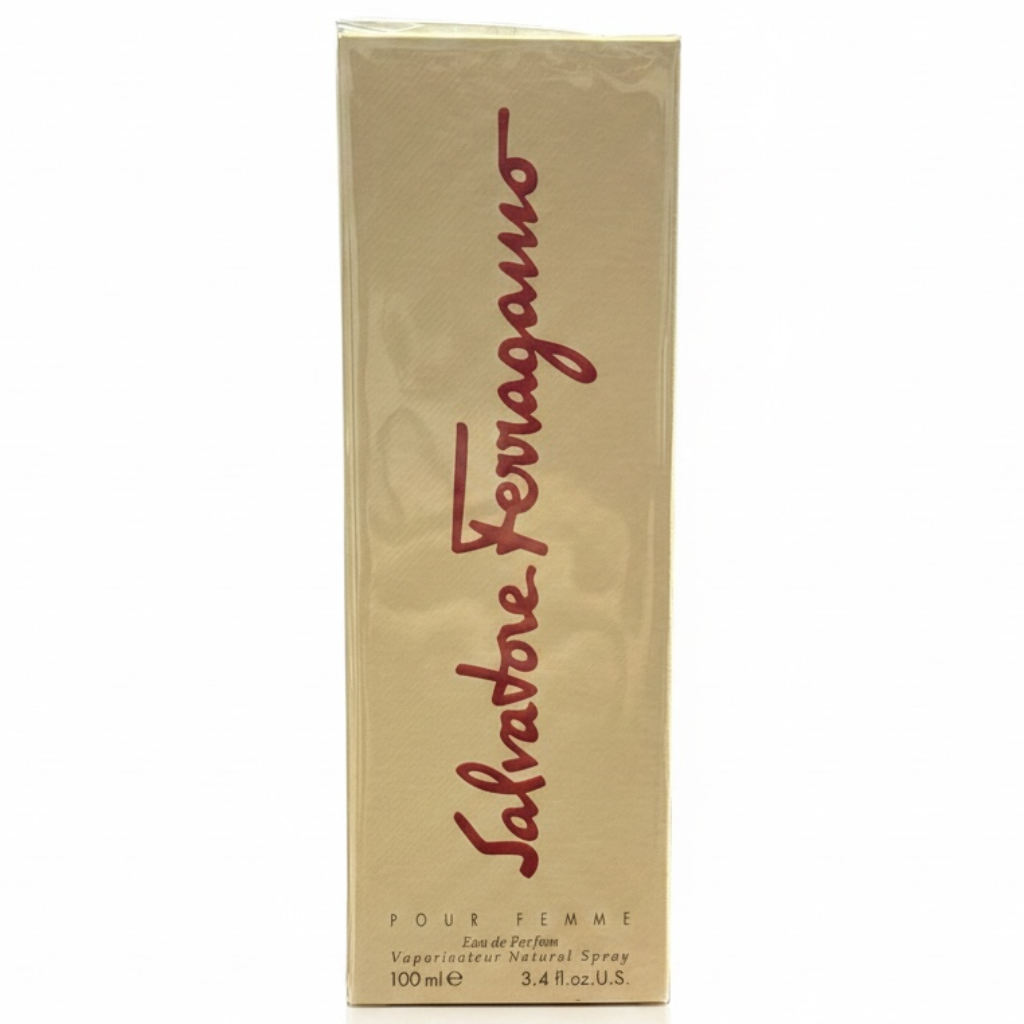 Salvatore Ferragamo women's perfume box on a white background