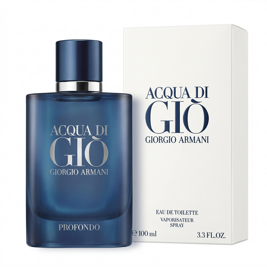 Giorgio Armani Acqua di Giò Profondo perfume bottle and packaging on a white background