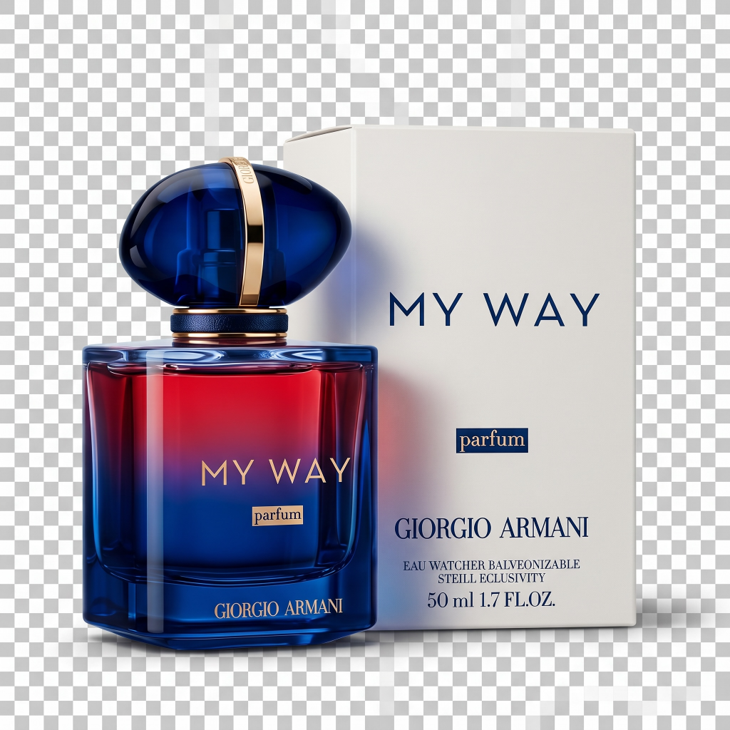 Giorgio Armani 'My Way' perfume bottle and packaging on a transparent background