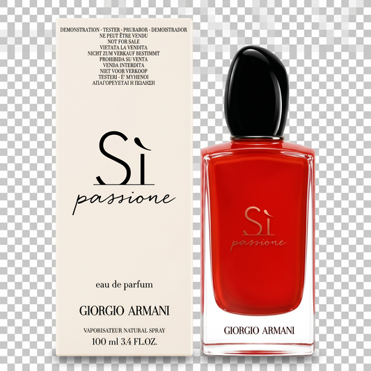 Giorgio Armani Si Passione perfume bottle and packaging on a transparent background