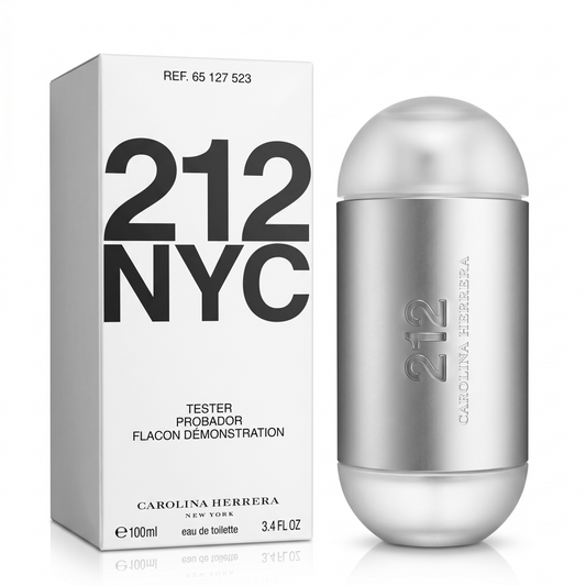Carolina Herrera 212 NYC perfume bottle and packaging on a white background