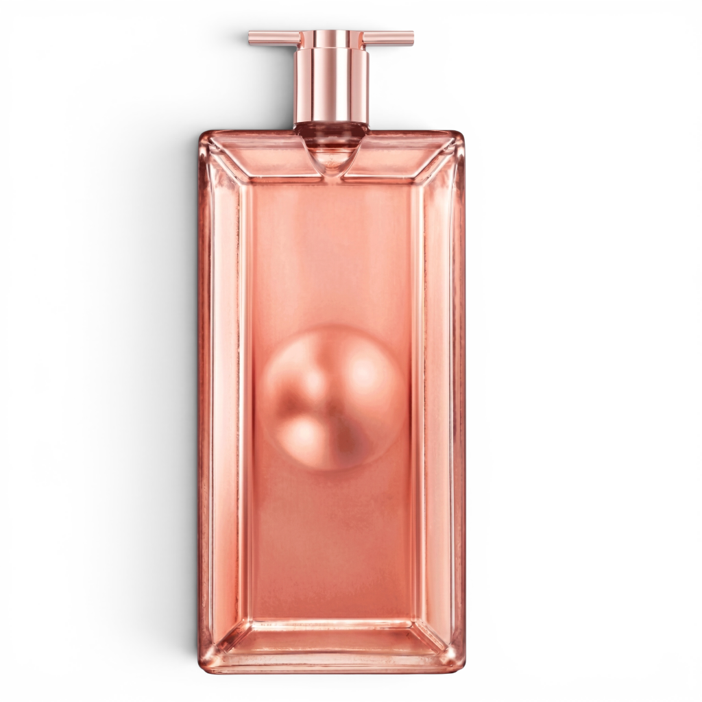 Rose gold rectangular bottle with a pump on a white background
