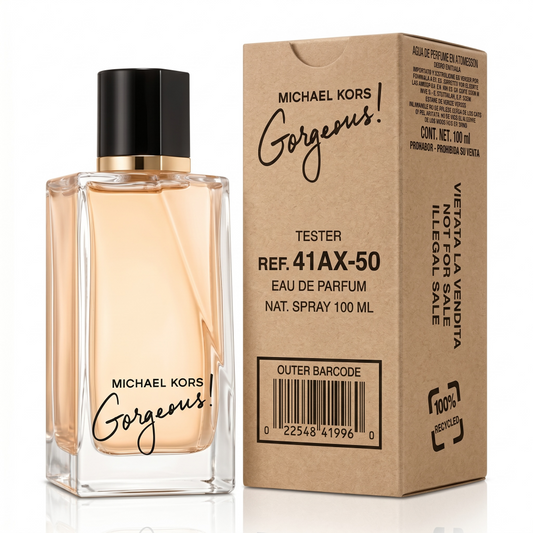 Michael Kors Gorgeous perfume bottle and packaging on a white background