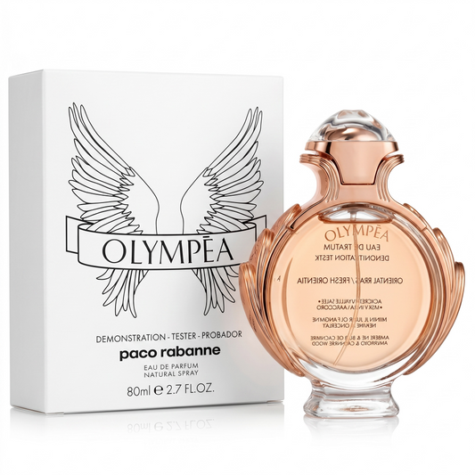 Paco Rabanne Olympea perfume bottle and packaging on a white background