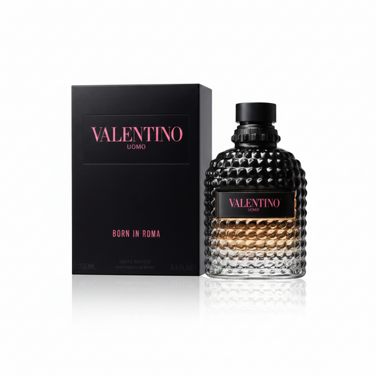 Valentino perfume bottle and packaging on a white background