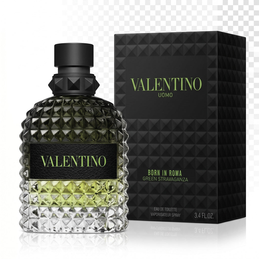 Valentino perfume bottle and packaging on a white background