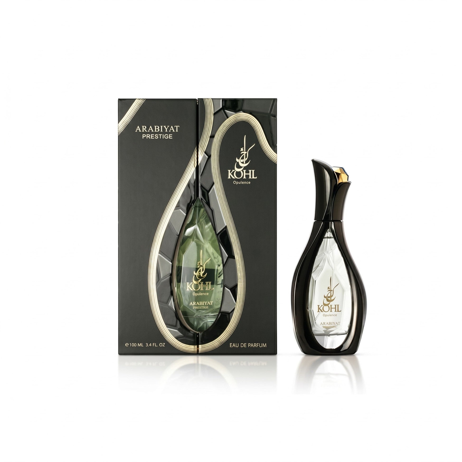 Dubai Perfume LA Arabiyat Prestige Kohl Opulenc eau de parfum bottle and black decorative gift box