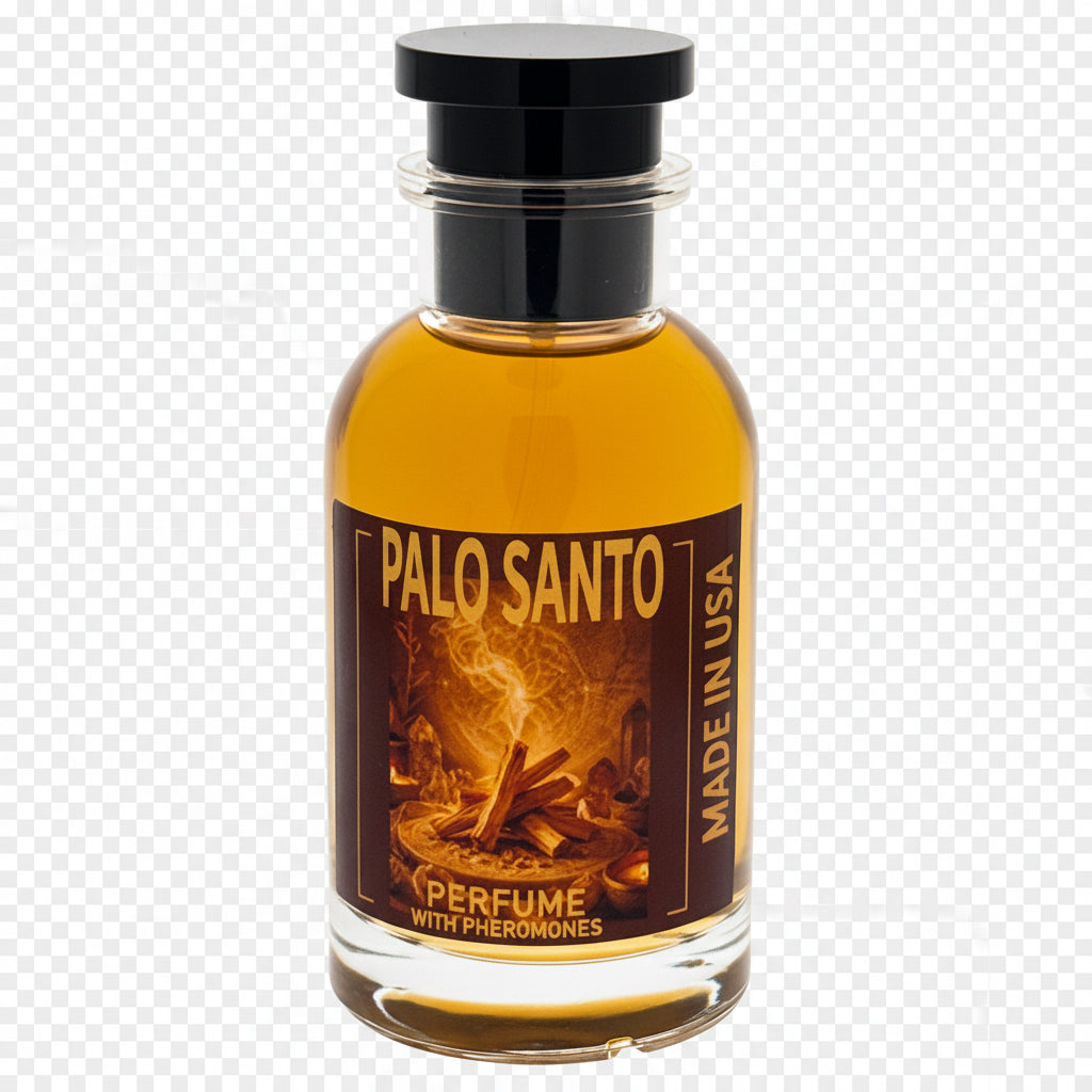 Dubai Perfume LA 100ml Palo Santo esoteric perfume in a glass bottle with woody, citrusy notes and pheromones.