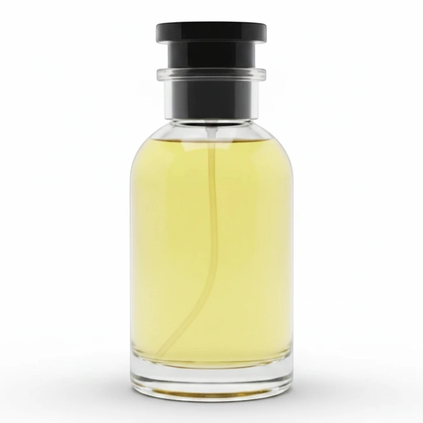 Dubai Perfume LA Oro Y Plata pheromone-infused perfume in a minimalist clear glass bottle with a black cap.